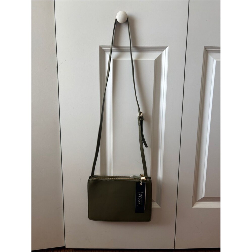Minimal Vegan Olive Crossbody Bag with Adjustable Strap